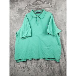 Polo Ralph Lauren Polo Shirt Mens 3xb Green Cotton Ribbed Short Sleeve Pony Golf